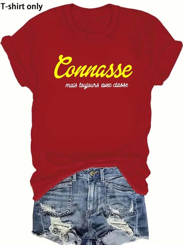 Women's Letter Print Round Neck Tee, Casual Short Sleeve Crew Neck T-Shirt for Summer, Fashion Women's Top for Daily Wear...