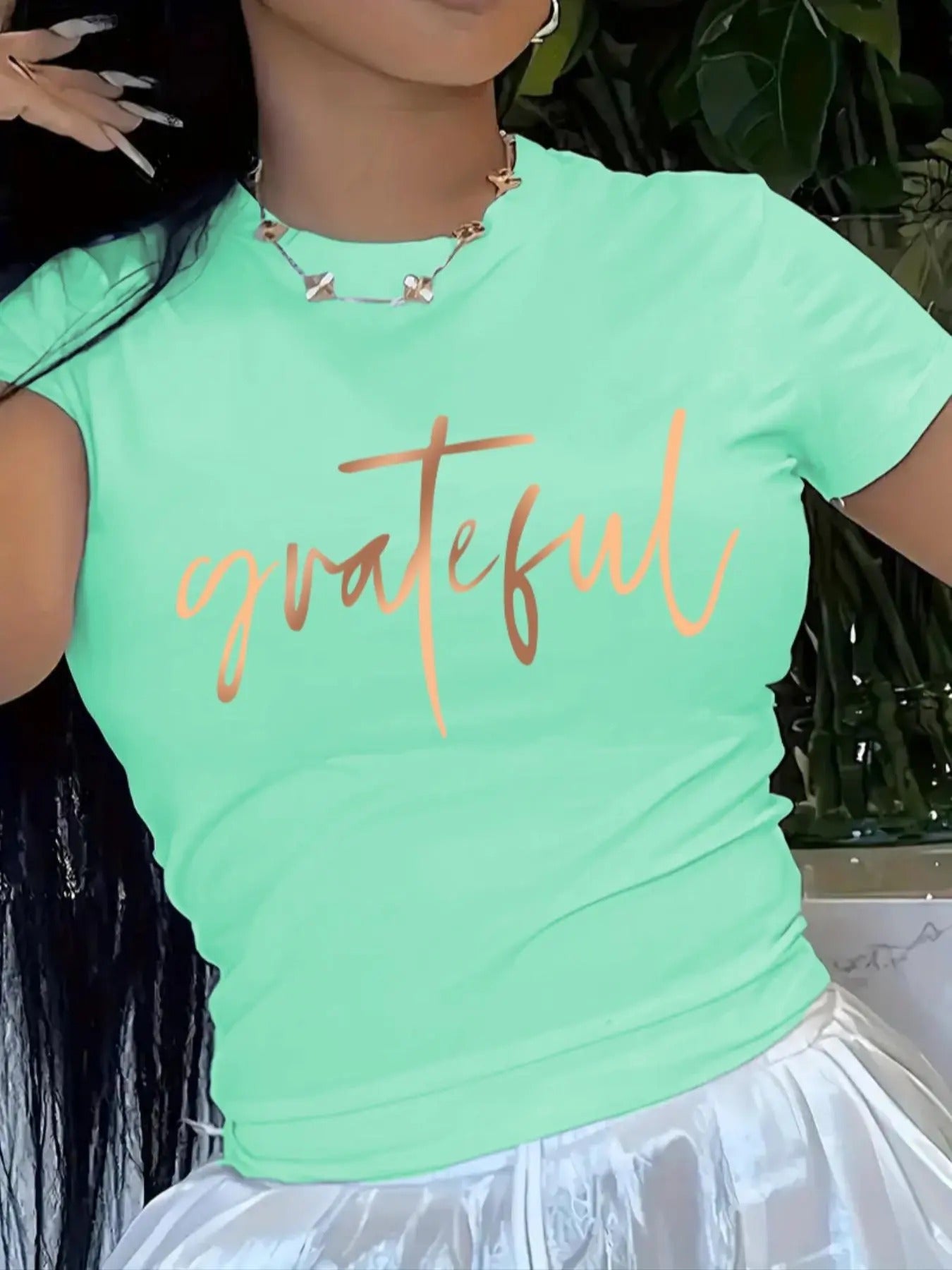 Women's Letter Print Round Neck Tee, Casual Short Sleeve Crew Neck T-Shirt for Summer, Fashion Women's Top for Daily Wear...