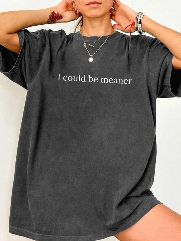 Women's Letter Print Round Neck Tee, Casual Short Sleeve Crew Neck T-Shirt for Summer, Fashion Women's Top for Daily Wear...