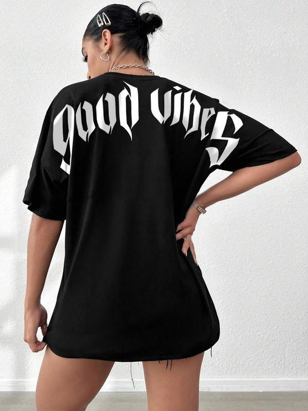 Women's Letter Print Round Neck Tee, Casual Short Sleeve Crew Neck T-Shirt for Summer, Fashion Women's Top for Daily Wear...