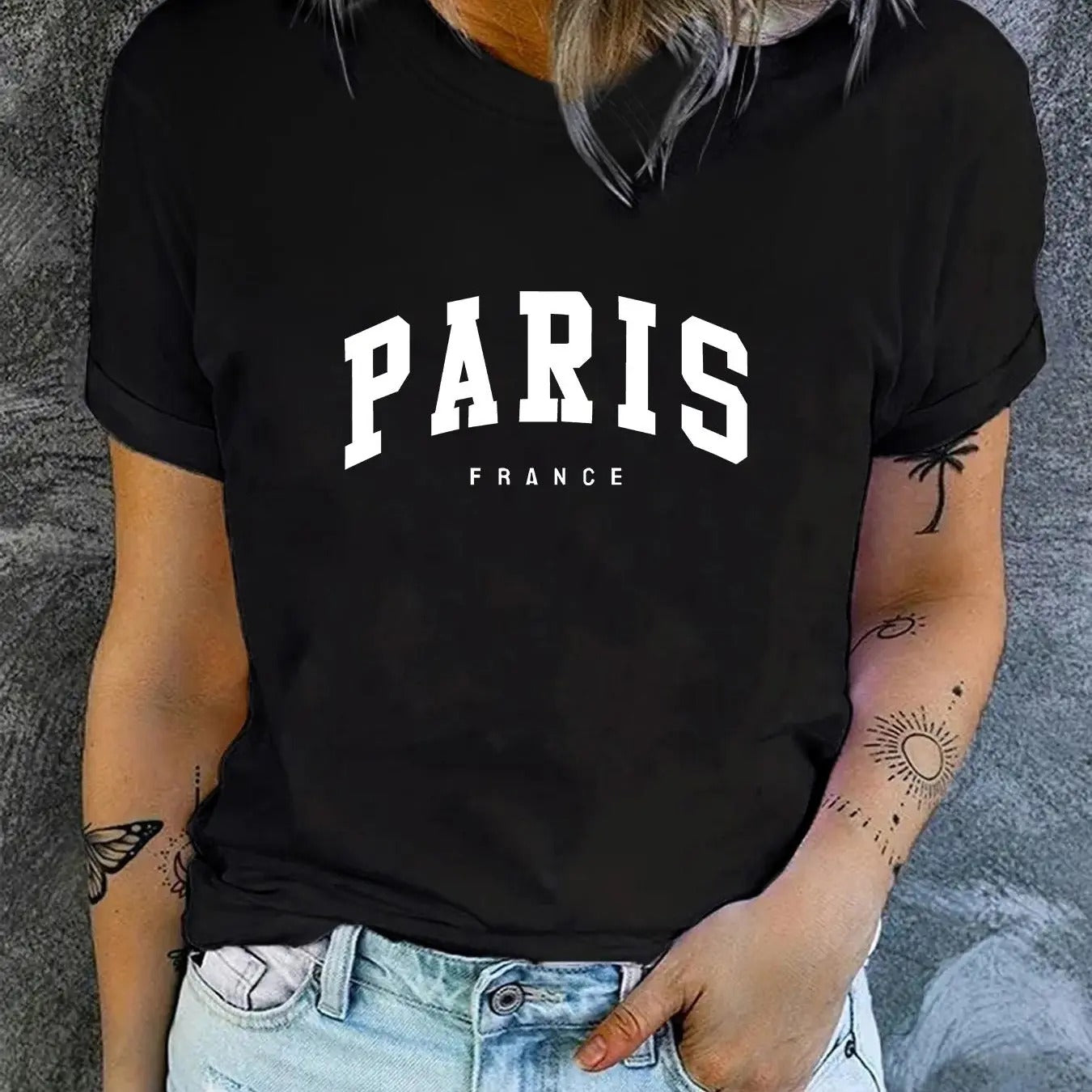 Women's Letter Print Round Neck Tee, Casual Short Sleeve Crew Neck T-Shirt for Summer, Fashion Women's Top for Daily Wear...