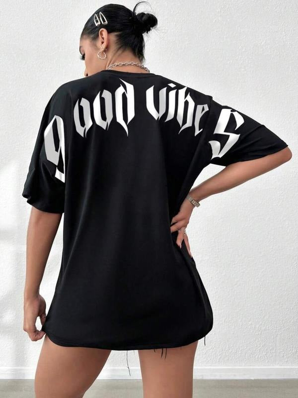 Women's Letter Print Round Neck Tee, Casual Short Sleeve Crew Neck T-Shirt for Summer, Fashion Women's Top for Daily Wear...
