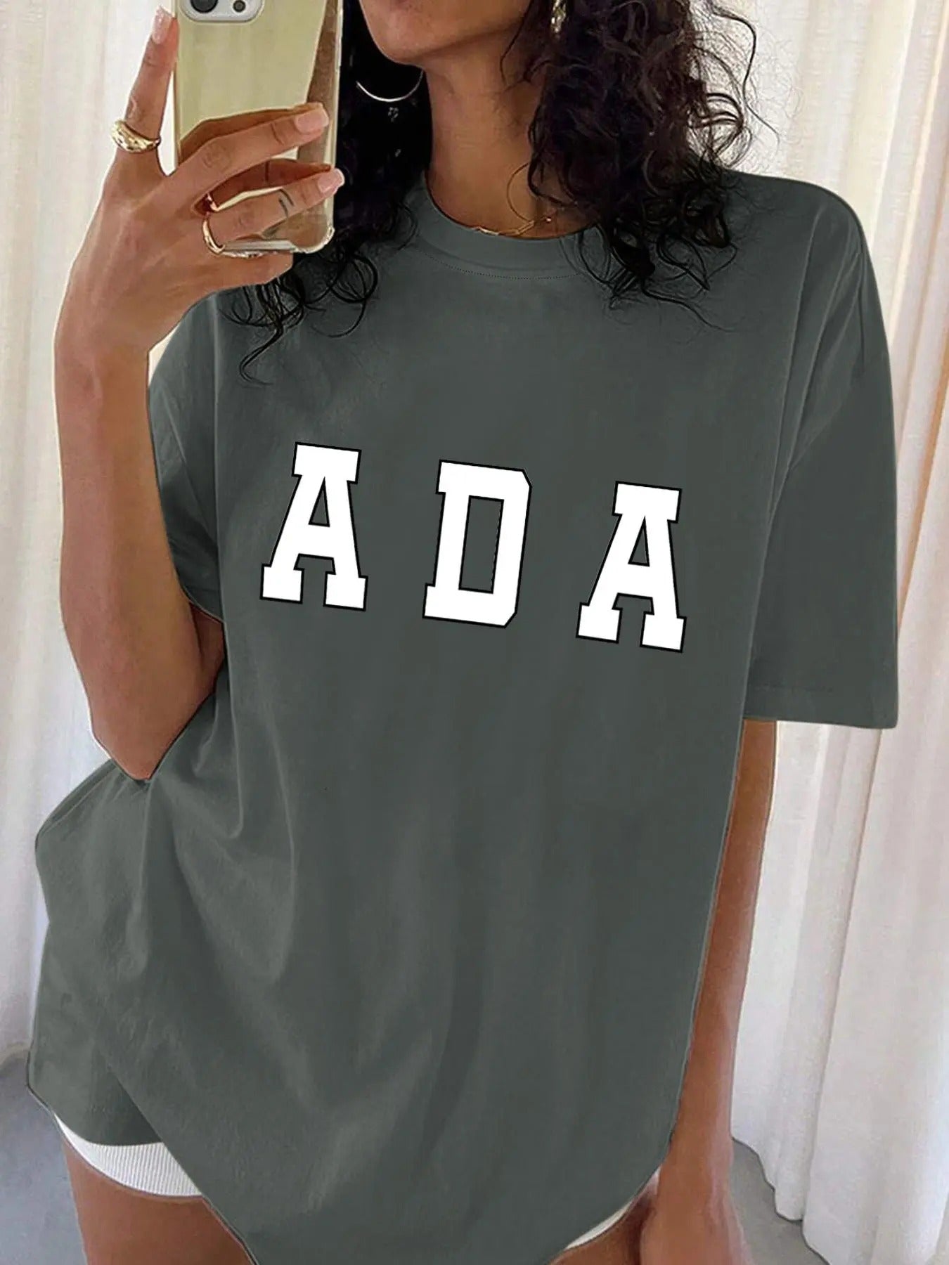 Women's Letter Print Round Neck Tee, Casual Short Sleeve Crew Neck T-Shirt for Summer, Fashion Women's Top for Daily Wear...