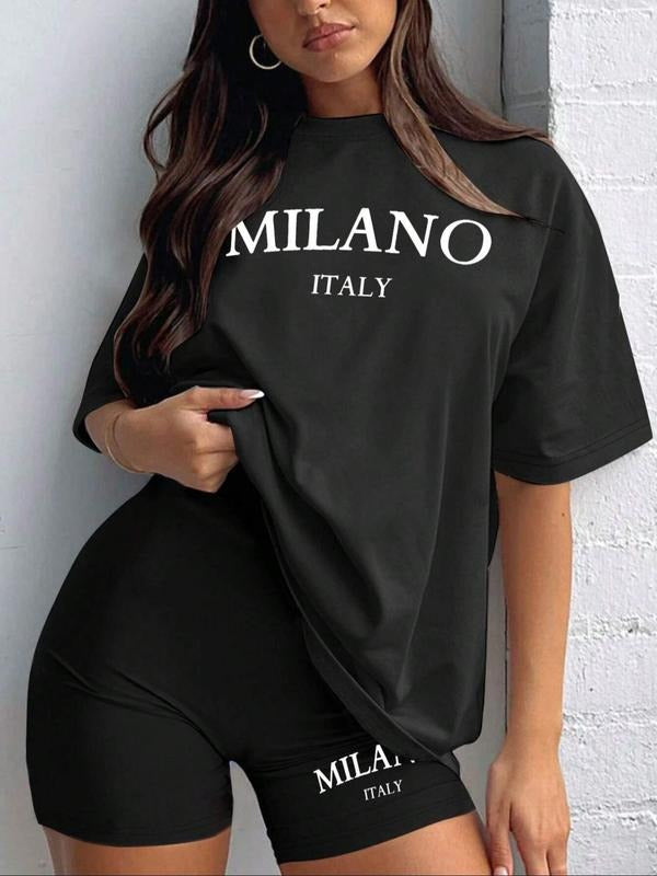 Women's Letter Print Round Neck Tee, Casual Short Sleeve Crew Neck T-Shirt for Summer, Fashion Women's Top for Daily Wear...