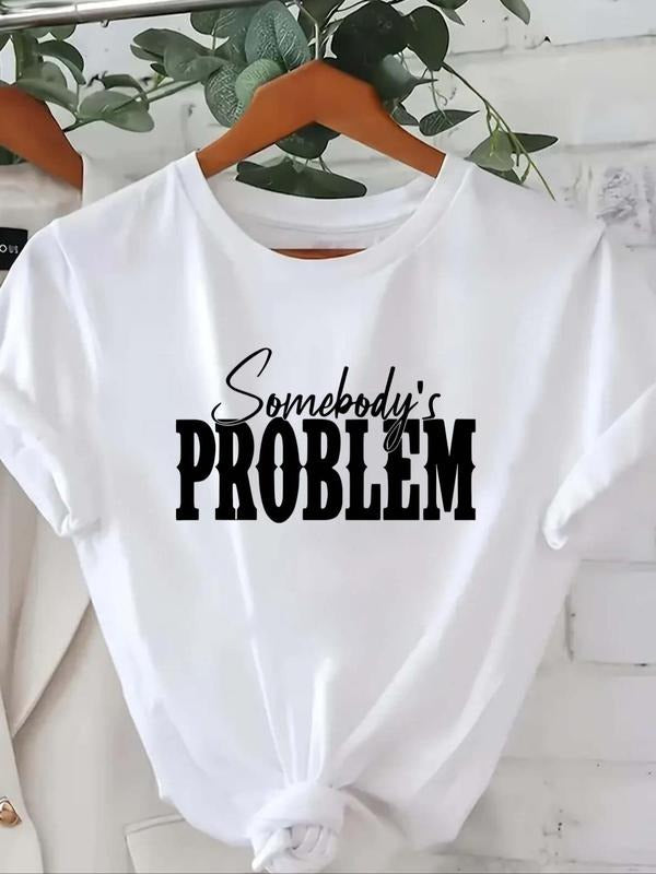 Women's Letter Print Round Neck Tee, Casual Short Sleeve Crew Neck T-Shirt, Fashion Women's Top for Daily Wear Hoodie,...