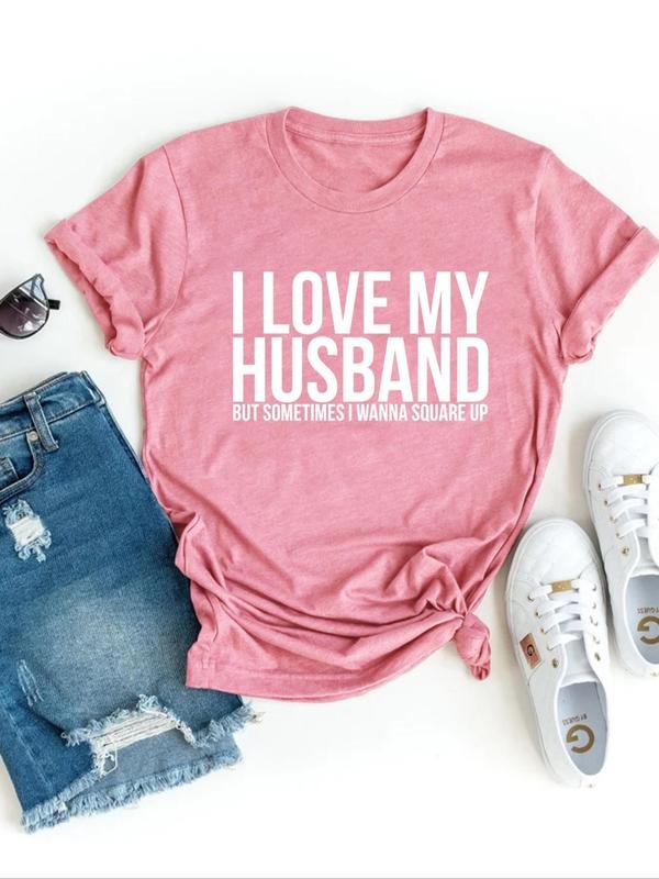 Women's Letter Print Round Neck Tee, Casual Short Sleeve Crew Neck T-Shirt, Ladies Summer Outfit style 06 Hoodie, Sweatshirt