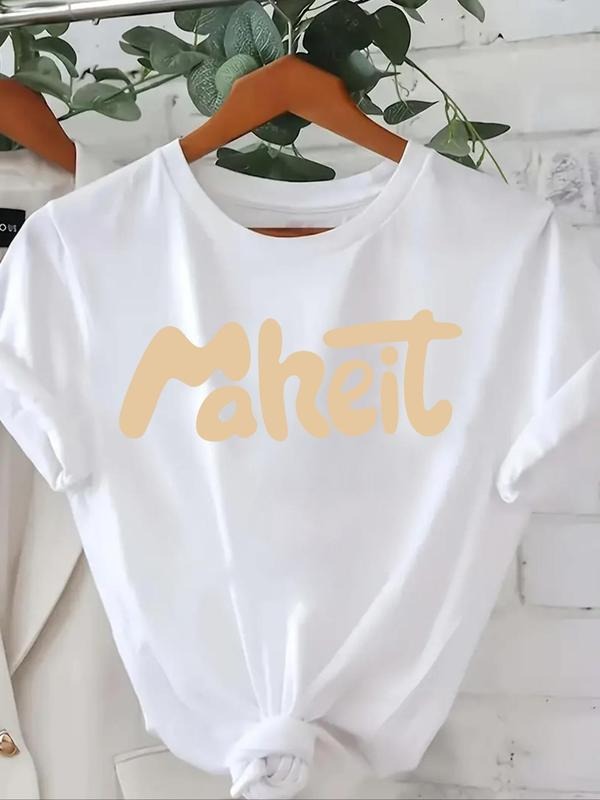 Women's Letter Print Round Neck Tee, Casual Short Sleeve Crew Neck T-Shirt, Women's Top for Daily Wear style 04 Hoodie,...