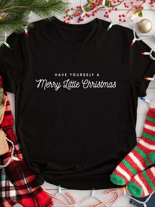 Women's Letter Print Round Neck Tee, Casual Short Sleeve Crew Neck T-shirt for All Seasons, Fashion Women's Top for Daily...