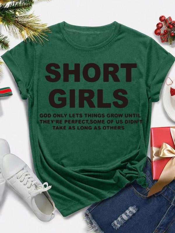 Women's Letter Print Round Neck Tee, Casual Short Sleeve Crew Neck T-shirt for All Seasons, Fashion Women's Top for Daily...