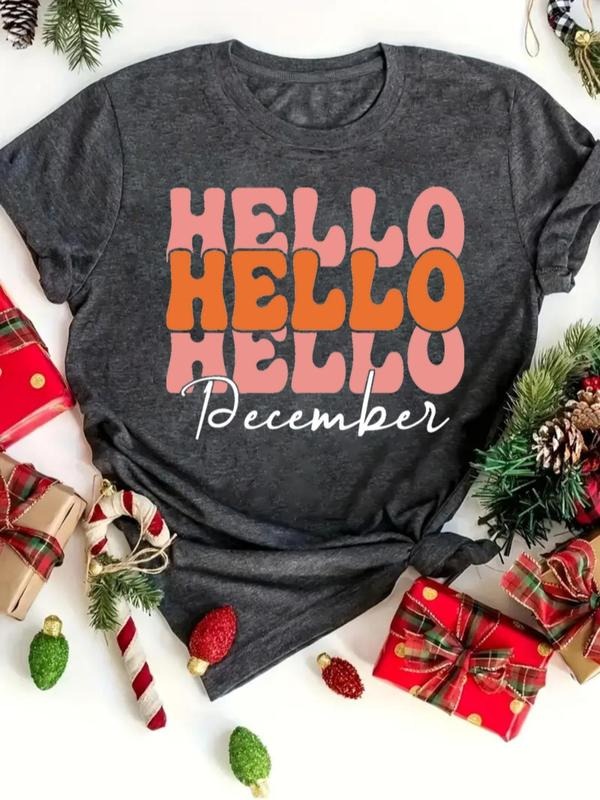 Women's Letter Print Round Neck Tee, Casual Short Sleeve Crew Neck T-shirt for Daily Holiday Vacation Outdoor Wear,...