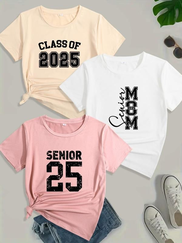 Women's Letter Print Round Neck Tee, Casual Short Sleeve Crew Neck T-shirt for Daily Wear, Ladies Clothes for All Seasons...