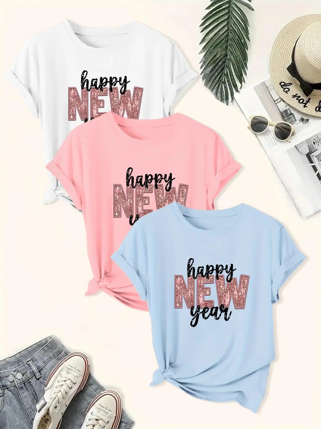 Women's Letter Print Round Neck Tee, Casual Short Sleeve Crew Neck T-shirt for Daily Wear, Ladies Clothes for All Seasons...