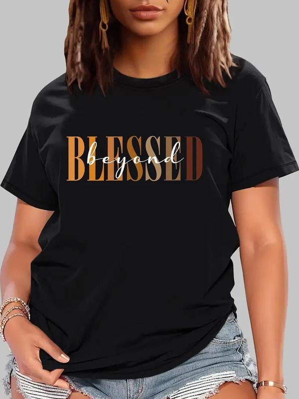 Letter Print Round Neck Casual Short Sleeve Crew Neck Daily Clothes All Seasons T-Shirts, Hoodie, Sweatshirt