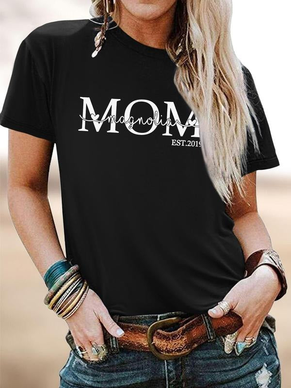 Letter Print Round Neck Casual Short Sleeve Crew Neck Daily Clothes All Seasons Top T-Shirts, Hoodie, Sweatshirt