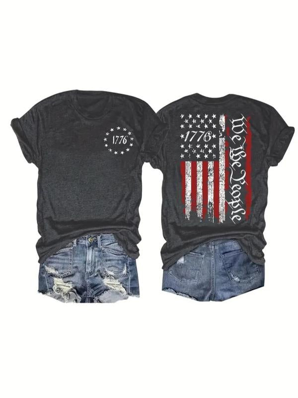 Women's Letter Print Round Neck Tee, Casual Short Sleeve Crew Neck T-shirt for Daily Wear, Ladies Clothes for All...
