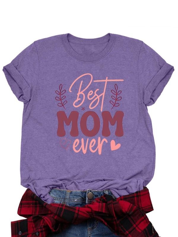 Women's Letter Print Round Neck Tee, Casual Short Sleeve Crew Neck T-shirt for Daily Wear, Ladies Clothes for All...