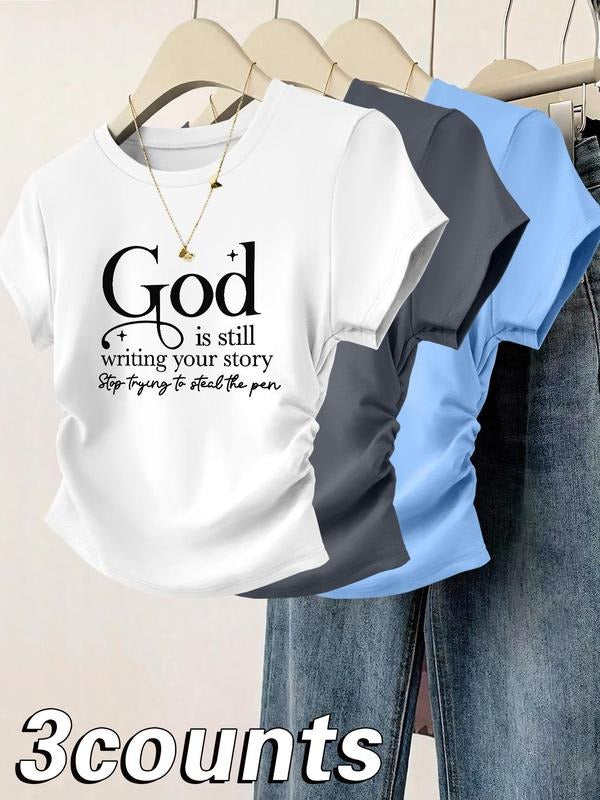 Letter Print Round Neck Casual Short Sleeve Crew Neck Daily Clothes All Seasons Topstyle{N002}2 T-Shirts, Hoodie, Sweatshirt