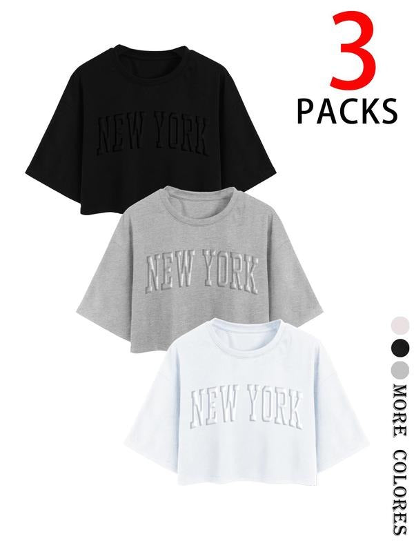 Women's Letter Print Round Neck Tee, Casual Short Sleeve Crew Neck T-shirt for Summer, Fashion Women's Top for Daily Wear...