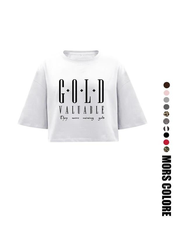 Women's Letter Print Round Neck Tee, Casual Short Sleeve Crew Neck T-shirt for Summer, Fashion Women's Top for Daily Wear...