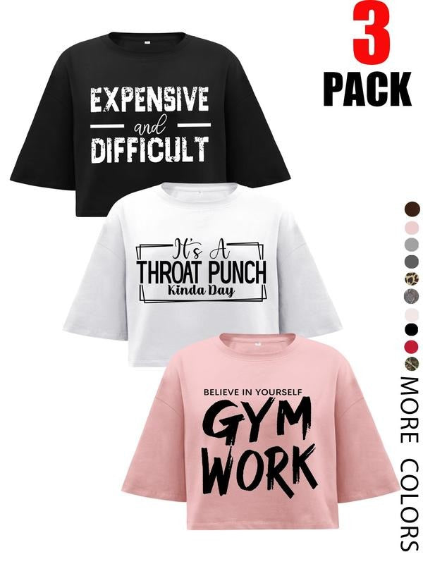 Women's Letter Print Round Neck Tee, Casual Short Sleeve Crew Neck T-shirt for Summer, Fashion Women's Top for Daily Wear...