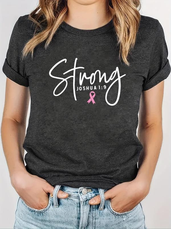 Women's Letter Print Round Neck Tee, Casual Short Sleeve Crew Neck T-shirt for Summer, Fashion Women's Top for Daily Wear...