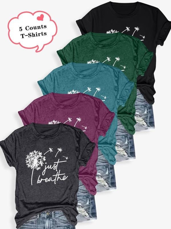Letter Print Round Neck Casual Short Sleeve Crew Neck Summer Clothes Daily T-Shirts, Hoodie, Sweatshirt