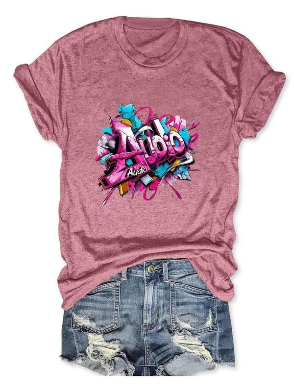 Women's Letter Print Round Neck Tee, Casual Short Sleeve Crew Neck T-shirt, Ladies Outfit for Daily Wear Hoodie, Sweatshirt