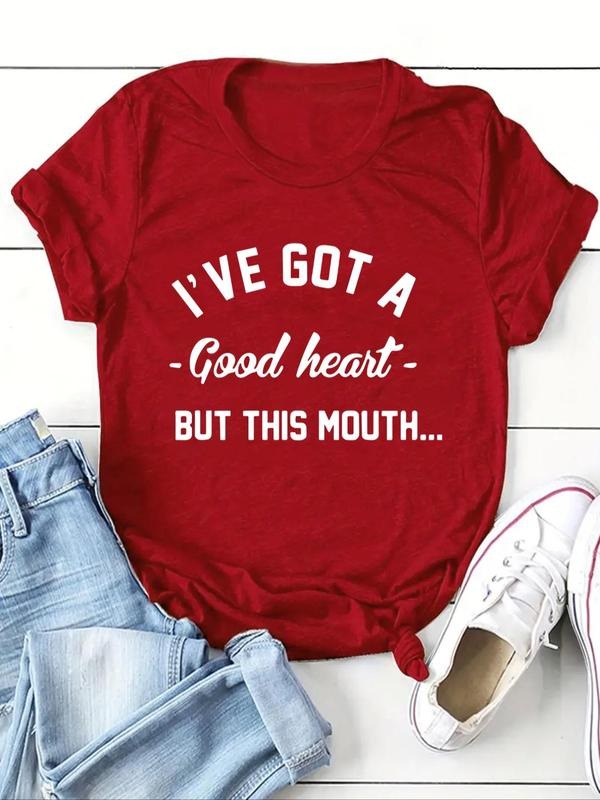 Women's Letter Print Round Neck Tee, Casual Short Sleeve Crew Neck T-shirt, Ladies Summer Outfit for Daily Wear style 03...