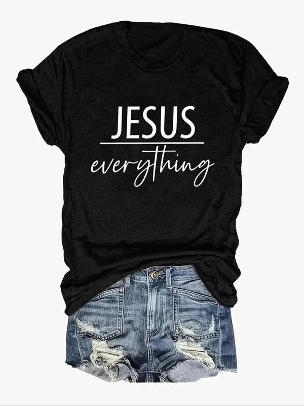 Women's Letter Print Round Neck Tee, Casual Short Sleeve Crew Neck T-shirt, Ladies Summer Outfit style 02 Hoodie, Sweatshirt