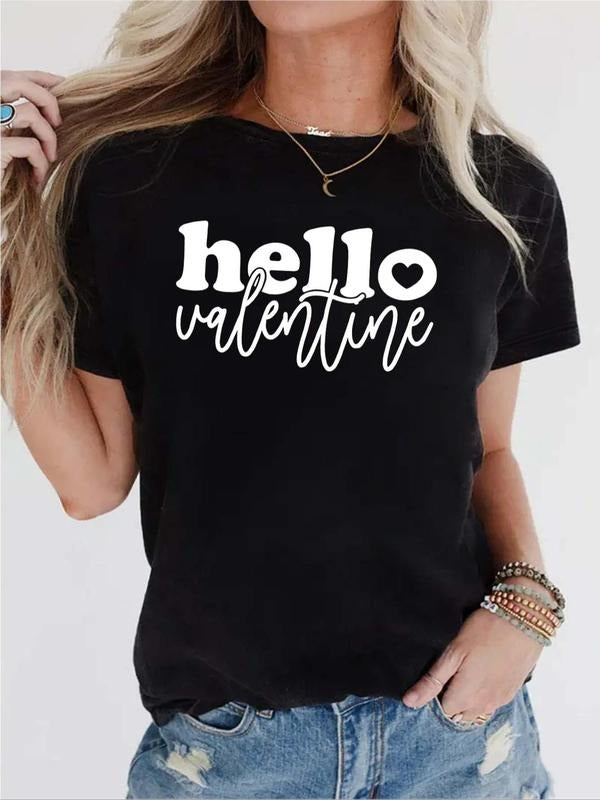 Women's Letter Print Round Neck Tee, Casual Short Sleeve Crew Neck T-shirt, Ladies Summer Outfit style 07 Hoodie, Sweatshirt