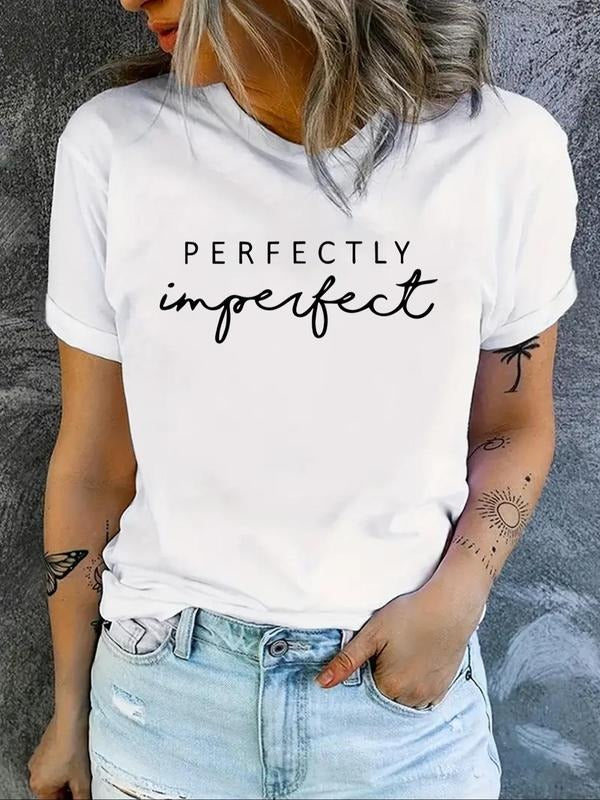 Women's Letter Print Round Neck Tee, Casual Short Sleeve Graphic T-shirt, Ladies Summer Clothes for Daily Wear Hoodie,...