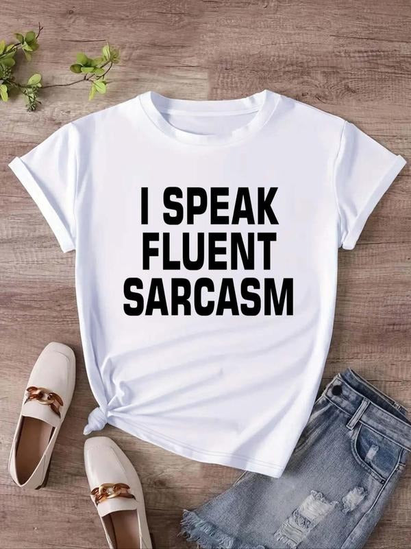 Women's Letter Print Round Neck Tee, Casual Short Sleeve Graphic T-shirt, Ladies Summer Outfit for Daily Wear Hoodie,...
