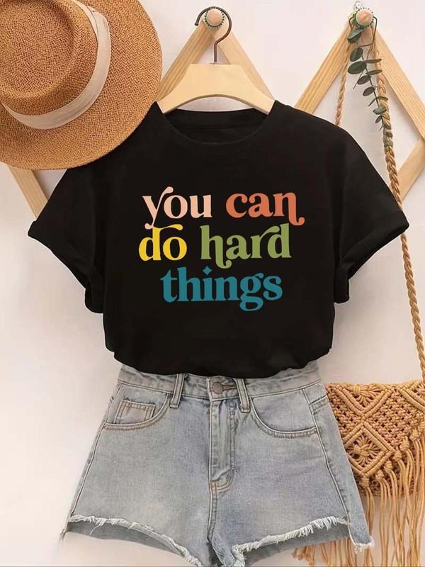 Women's Letter Print Round Neck Tee, Casual Short Sleeve Graphic T-shirt, Ladies Summer Outfit for Daily Wear style 02...