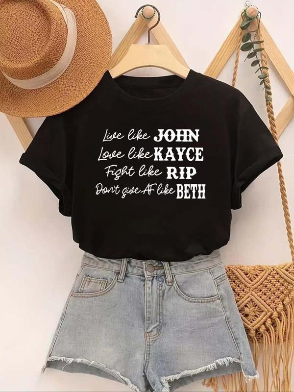 Women's Letter Print Round Neck Tee, Casual Short Sleeve Graphic T-shirt, Ladies Summer Outfit for Daily Wear style 03...