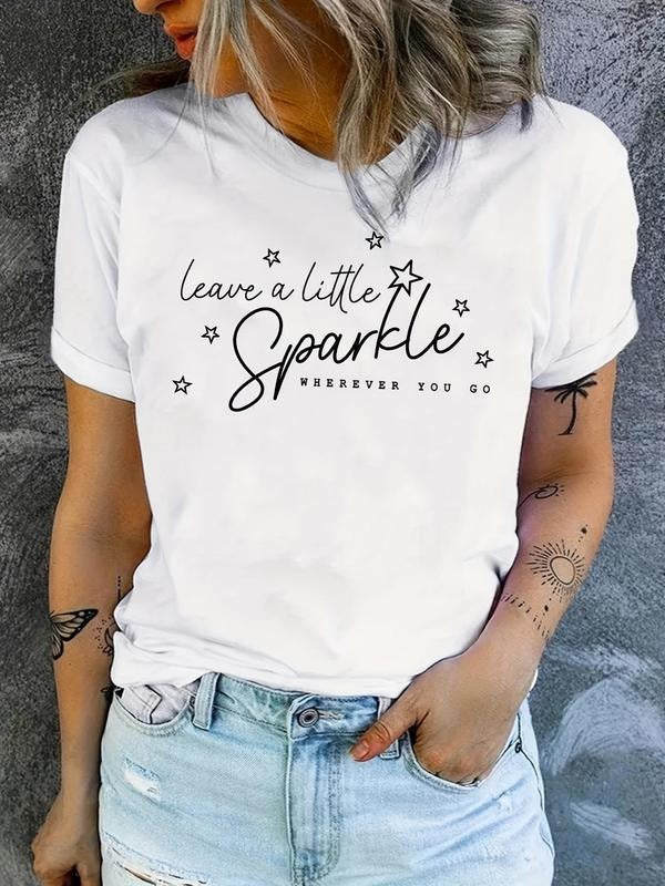 Women's Letter Print Round Neck Tee, Casual Short Sleeve T-shirt for Daily Wear, Ladies All Seasons Outfit Hoodie, Sweatshirt