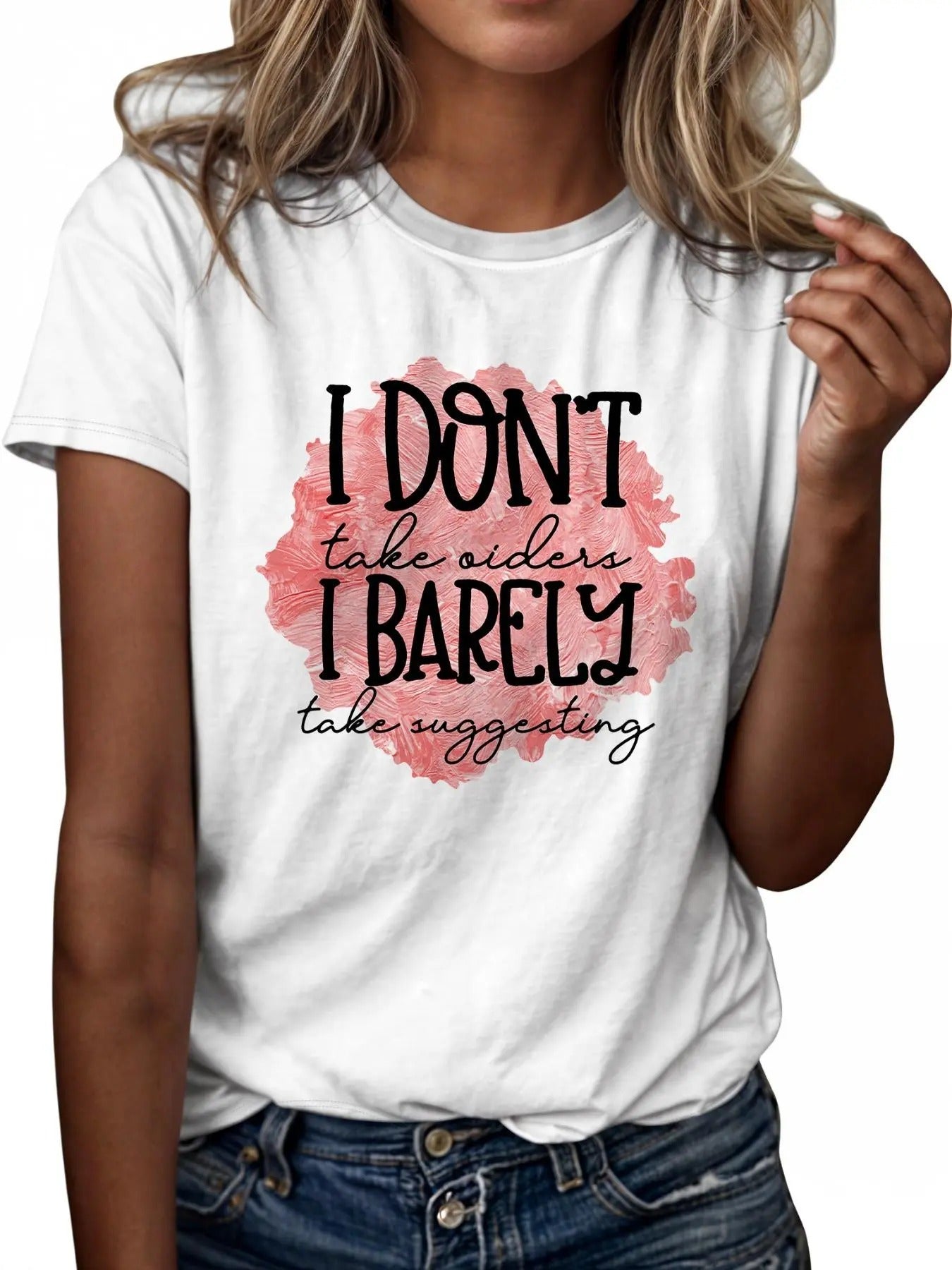 Women's Letter Print Round Neck Tee, Casual Short Sleeve T-shirt for Daily Wear, Ladies All Seasons Outfit style 04...