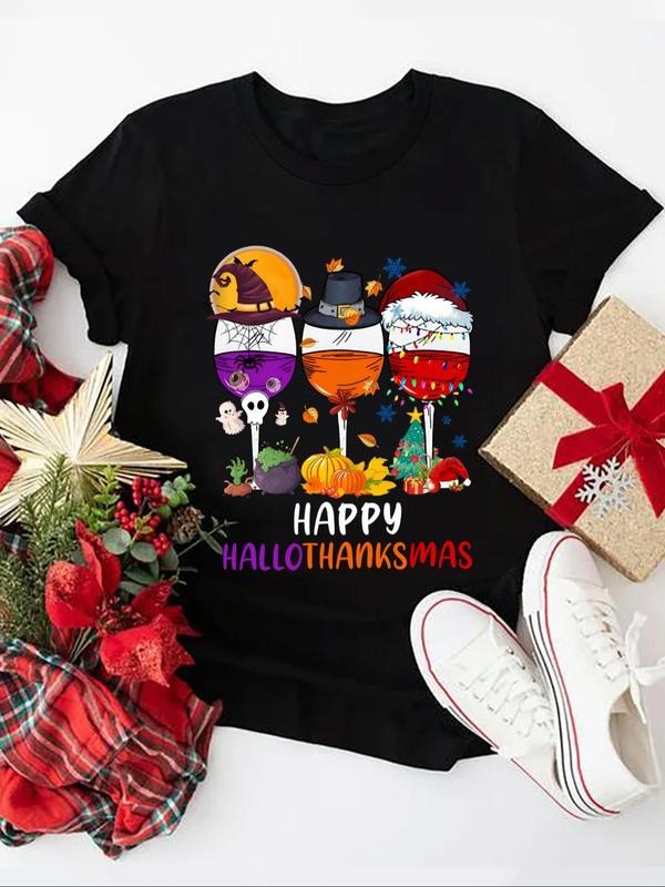 Women's Letter Print Round Neck Tee, Casual Short Sleeve T-shirt for Daily Wear, Ladies All Seasons Tops Hoodie, Sweatshirt
