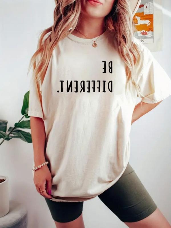 Women's Letter Print Round Neck Tee, Casual Short Sleeve T-shirt for Daily Wear, Ladies Clothes for All Seasons style 02...