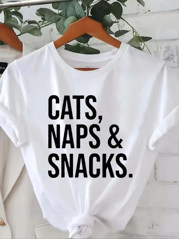 Women's Letter Print Round Neck Tee, Casual Short Sleeve T-shirt for Daily Wear, Ladies Summer Outfit style 02 Hoodie,...
