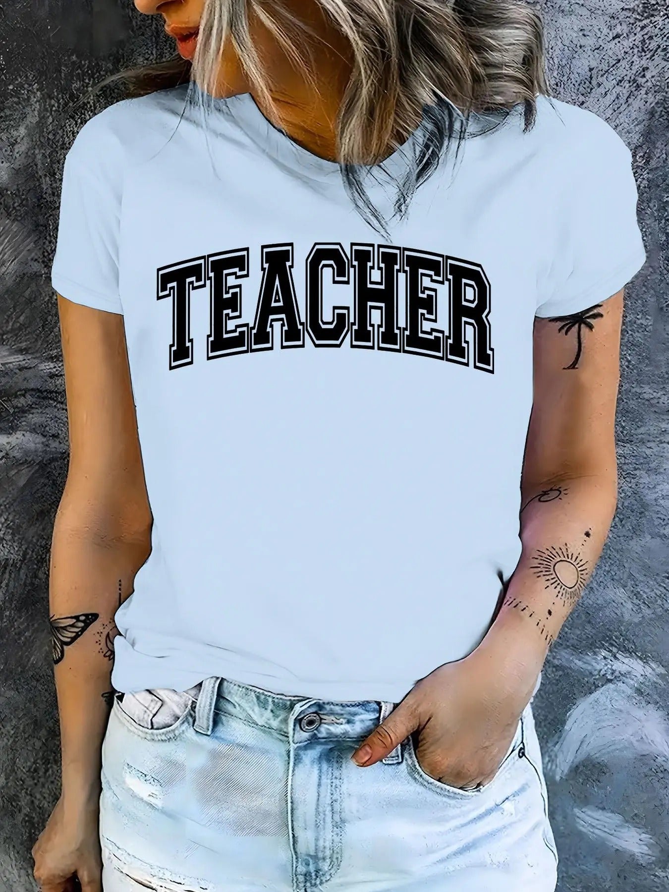 Women's Letter Print Round Neck Tee, Casual Short Sleeve T-shirt for Summer, Fashion Women's Top for Daily Wear style 03...