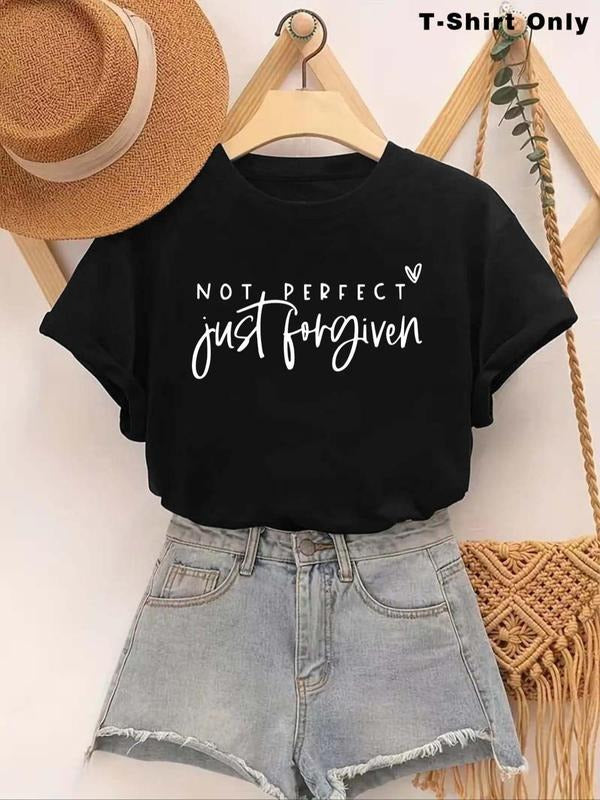 Women's Letter Print Round Neck Tee, Casual Short Sleeve T-shirt for Summer, Fashion Women's Top for Daily Wear style 05...