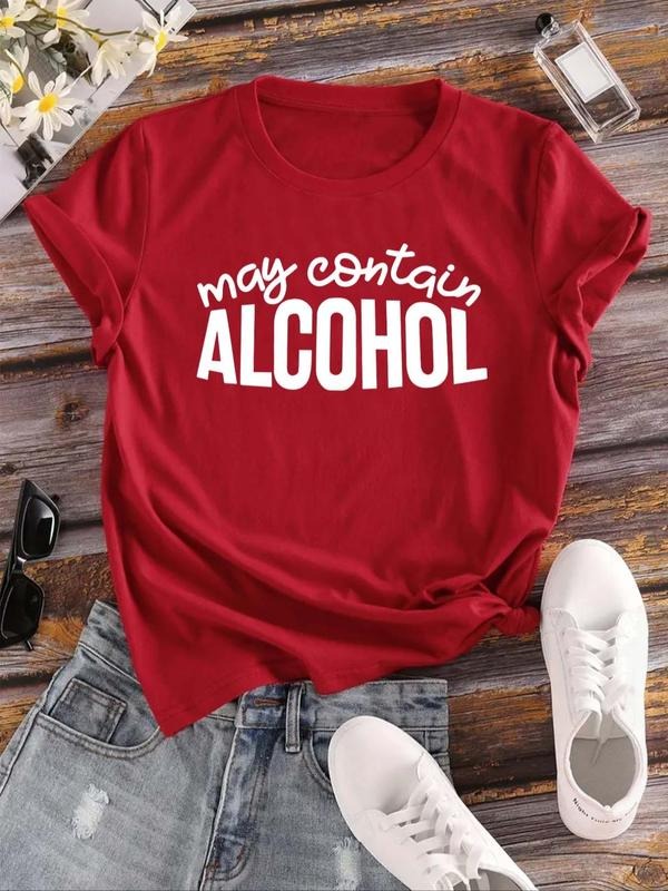 Women's Letter Print Round Neck Tee, Casual Short Sleeve T-shirt, Fashion Women's Summer Top for Daily Wear Hoodie,...