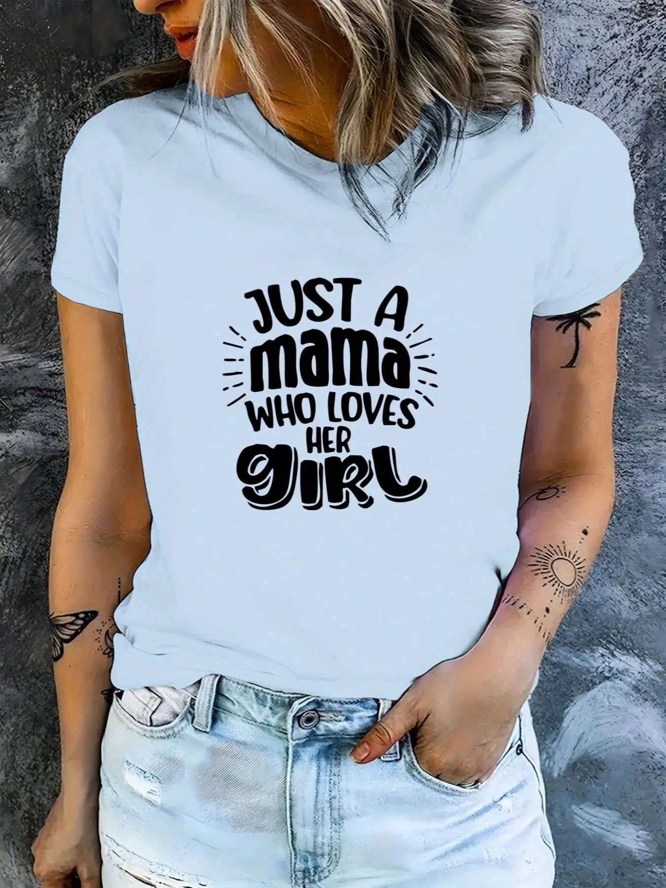 Women's Letter Print Round Neck Tee, Cute Short Sleeve Crew Neck T-Shirt for Daily Wear, Ladies Clothes for All Seasons...
