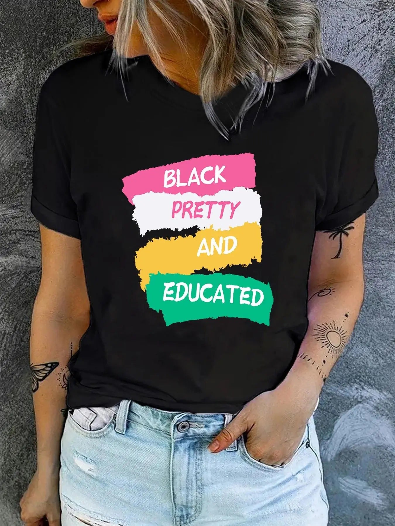 Women's Letter Print Round Neck Tee, Fashion Casual Crew Neck Short Sleeve T-Shirt for Daily Holiday Vacation Outdoor...