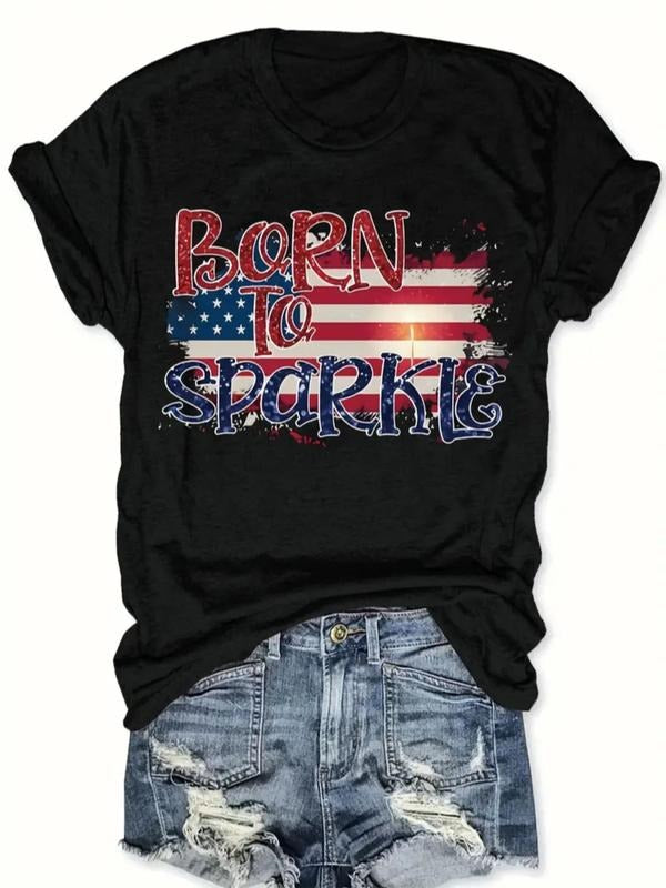 Women's Letter Print Round Neck Tee, Fashion Casual Crew Neck Short Sleeve T-Shirt for Daily Holiday Vacation Outdoor...