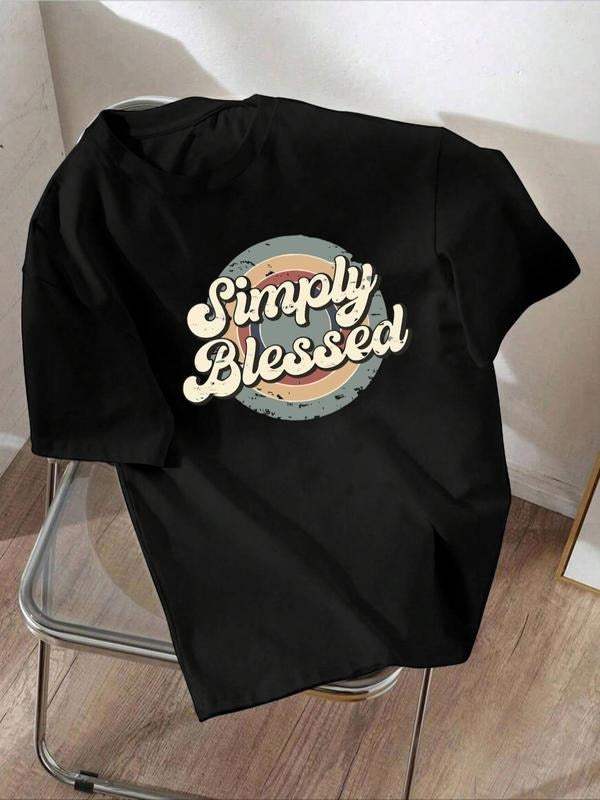 Women's Letter Print Round Neck Tee, Fashion Casual Crew Neck Short Sleeve T-shirt for Daily Holiday Vacation Outdoor...