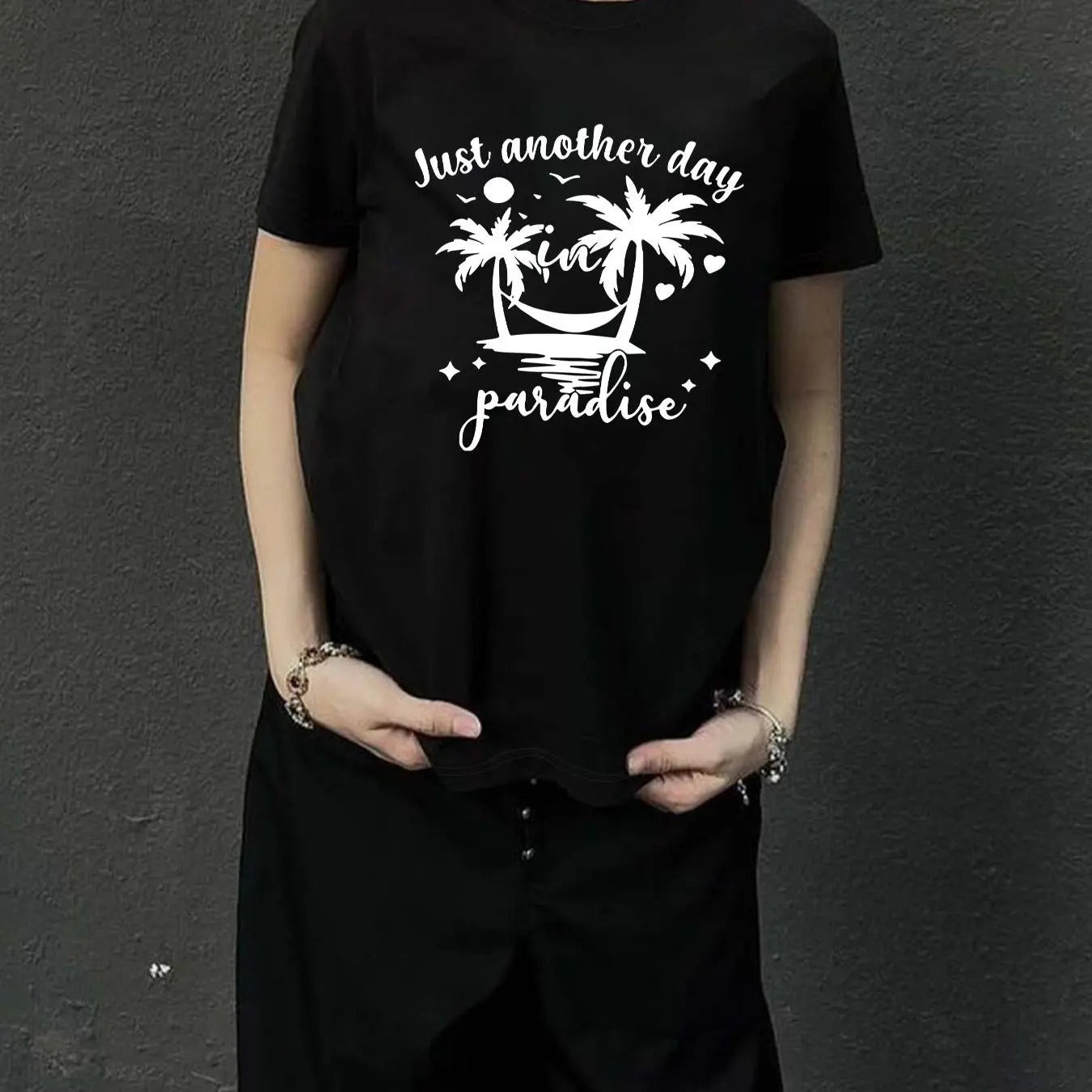 Women's Letter Print Round Neck Tee, Fashion Casual Crew Neck Short Sleeve T-shirt for Daily Wear, Women's Clothing for...
