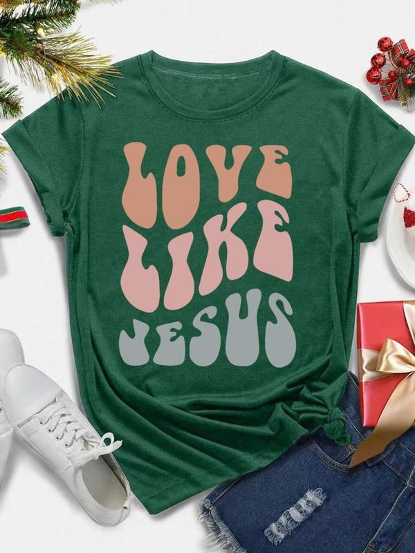 Women's Letter Print Round Neck Tee, Fashion Casual Crew Neck T-Shirt for Daily Holiday Vacation Outdoor Wear, Ladies...