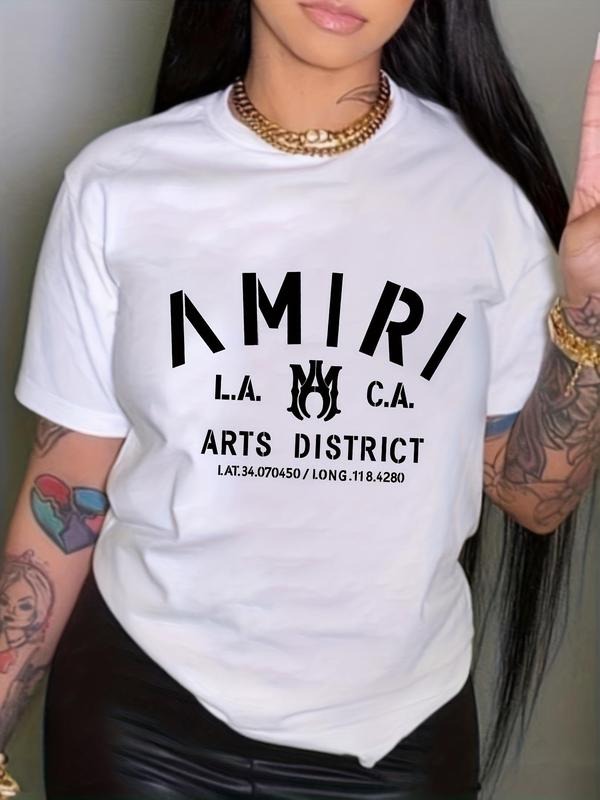 Women's Letter Print Round Neck Tee, Fashion Casual Crew Neck T-Shirt for Daily Holiday Vacation Outdoor Wear, Ladies...