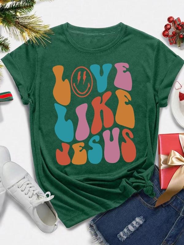 Women's Letter Print Round Neck Tee, Fashion Casual Crew Neck T-Shirt for Daily Holiday Vacation Outdoor Wear, Ladies...